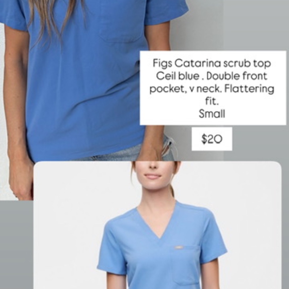Figs Catarina V-Neck Scrub Top in Ceil Blue